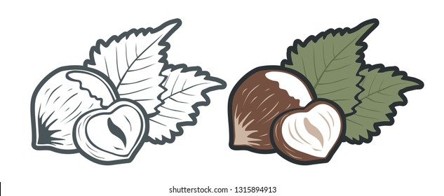 Vector set icons of hazelnut. Vector vintage emblems hazelnuts