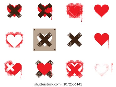 Vector set of icons with hearts and crosses. Template for clothes, textiles, t-shirt design