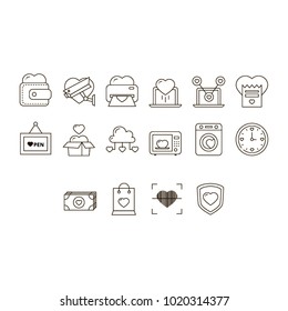 vector set of icons with hearts for the site. Valentine's symbols, love icons.