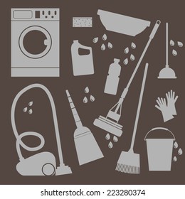 Vector set of icons . Household cleaning and laundry. Illustration