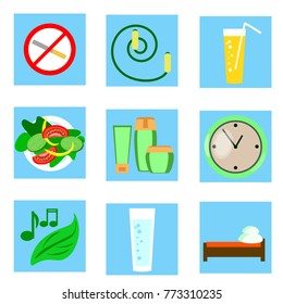 A vector set of icons illustrating healthy style of life