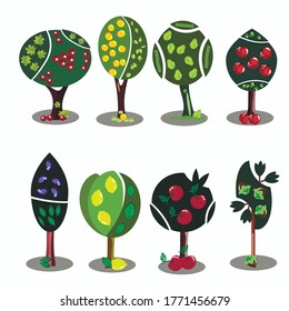 vector set of icons and illustration "Trees"