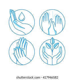 Vector set of icons and illustrations in linear style - massage related emblems and logo design templates - therapy and beauty salon concepts, alternative medicine health centers