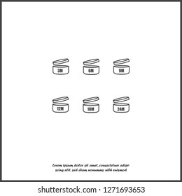 Vector set of icons indicating the period of the product after the opening. Expiration date after opening the package on white isolated background. Layers grouped for easy editing illustration.