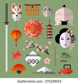 Vector set of icons with japanese elements