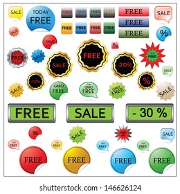 vector set of icons, labels,sticker - free, gmo free, sale