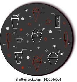 Vector set of icons in a linear style. Sweets and cocktails