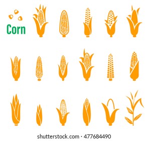 Vector set of icons and logos with corn on a white background. For your packaging design.