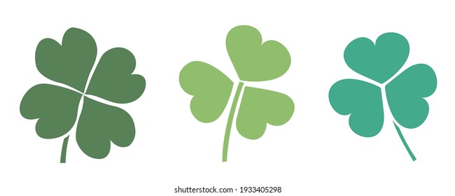 Vector set icons lucky clover for st. patrick's day. 
Vector collection of three and four leaves clovers.