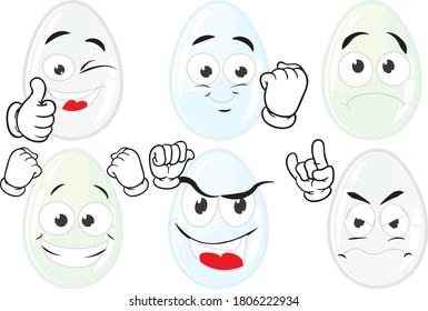 Vector set of icons, mascots in the shape of an egg.