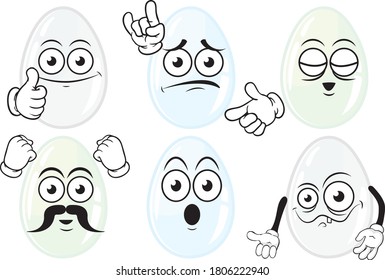 Vector set of icons, mascots in the shape of an egg.