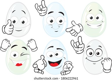 Vector set of icons, mascots in the shape of an egg.