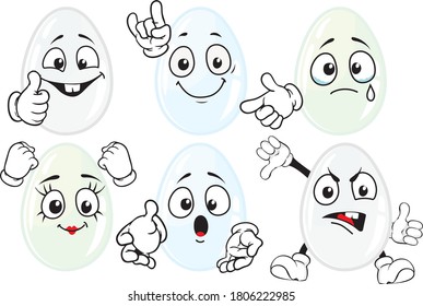 Vector set of icons, mascots in the shape of an egg.