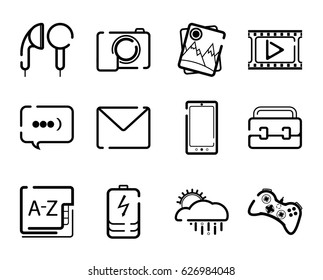 Vector set of icons for mobile in outline style