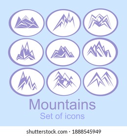 Vector set of icons of mountains.