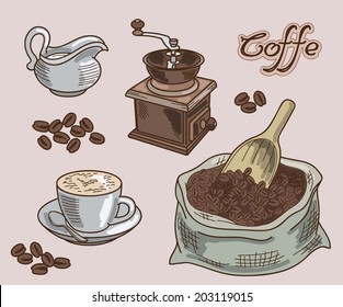 vector set of icons on a coffee theme