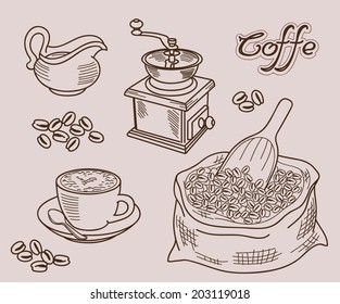 vector set of icons on a coffee theme
