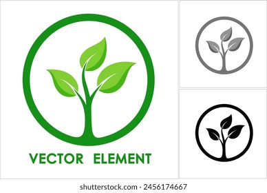 Vector. Set of icons on an environmental theme. Three options: color, grayscale, black and white. Green leaf  illustration nature logo design ecology template