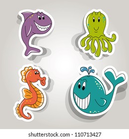 vector set of icons on the marine inhabitants theme