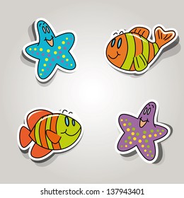 vector set of icons on the marine inhabitants theme