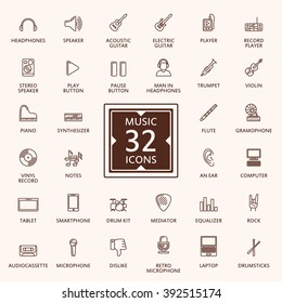 Vector set of icons on music theme. Can use in web, mobile applications, computer programs.