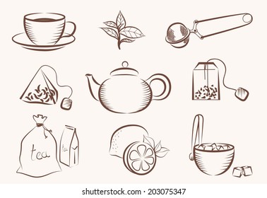 vector set of icons on a tea theme