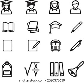 vector set of icons on the theme of the school of learning