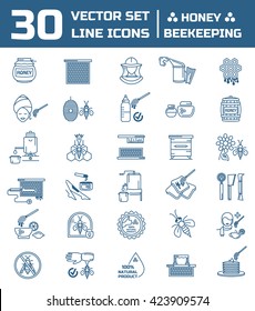 Vector set of icons on a theme of honey and beekeeping