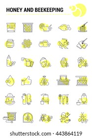 Vector set of icons on a theme of honey and beekeeping