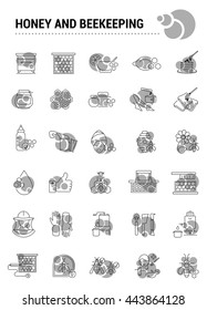 Vector set of icons on a theme of honey and beekeeping