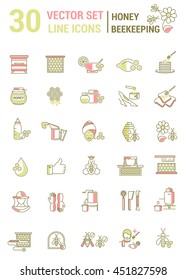Vector set of icons on a theme of honey and beekeeping