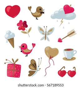 Vector set of icons on the theme of love. Isolated objects on a white background for Valentine's Celebration