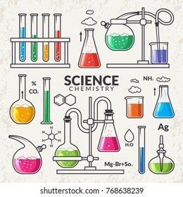 vector set of icons on a theme science. Chemistry.