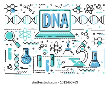 Vector set of icons on the topic of DNA and science. Infographics in flat style.
