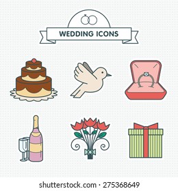 Vector set icons on wedding theme