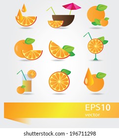 Vector set of icons with orange and fresh juice