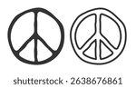 Vector set icons of Peace symbol in retro groovy style. Vintage peace symbol.
