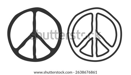 Vector set icons of Peace symbol in retro groovy style. Vintage peace symbol.