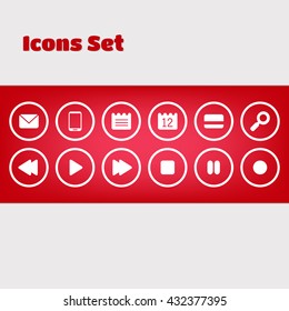 Vector Set of Icons. Player buttons and Web buttons