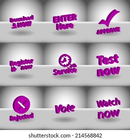 Vector set icons for print, app and web (Download icon, Enter icon, Approve icon, Register icon, Work Hour icon, Test icon, Rejected icon, Vote icon, Watch icon)