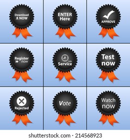 Vector set icons for print, app and web (Download icon, Enter icon, Approve icon, Register icon, Work Hour icon, Test icon, Rejected icon, Vote icon, Watch icon)