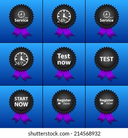Vector set icons for print, app and web (Work Hour icons, Register icons, Start icon, Test icons)