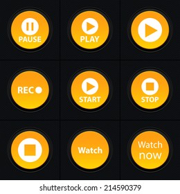Vector set icons for print, app and web (Pause icons, Play icons, Rec icon, Start icons, Stop icon, Watch icon)