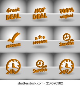 Vector set icons for print, app and web (Deal icons, Original icon, Approve icons, Work Hours icons)