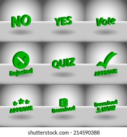Vector set icons for print, app and web (No icon, Yes icon, Vote icon, Rejected icon, Quiz icon, Approve icons, Download icons )