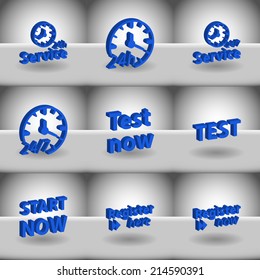 Vector set icons for print, app and web (Work Hour icons, Register icons, Start icon, Test icons)