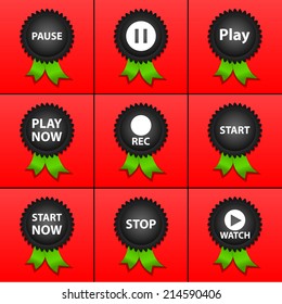 Vector set icons for print, app and web (Pause icons, Play icons, Rec icon, Start icons, Stop icon, Watch icon)