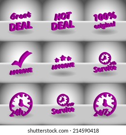 Vector set icons for print, app and web (Deal icons, Original icon, Approve icons, Work Hours icons)