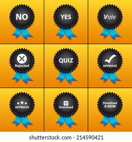 Vector set icons for print, app and web (No icon, Yes icon, Vote icon, Rejected icon, Quiz icon, Approve icons, Download icons )