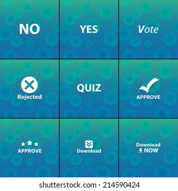 Vector set icons for print, app and web (No icon, Yes icon, Vote icon, Rejected icon, Quiz icon, Approve icons, Download icons )